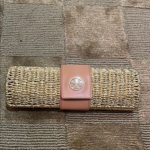 Tory Burch Gold and Tan Woven Clutch
